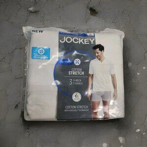 Jockey T Shirts 3 Pack Men Size S 34-36 White Cotton Stretch Short Sleeve V Neck